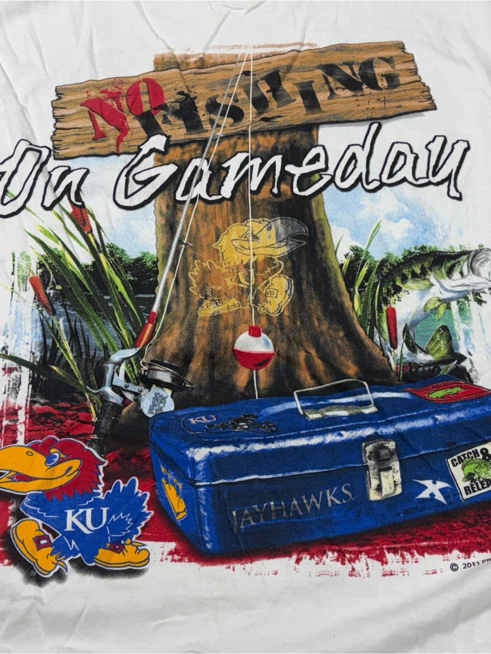 Vintage Kansas KU Jayhawk Size 2XL 90s No Fishing On Gameday Graphic